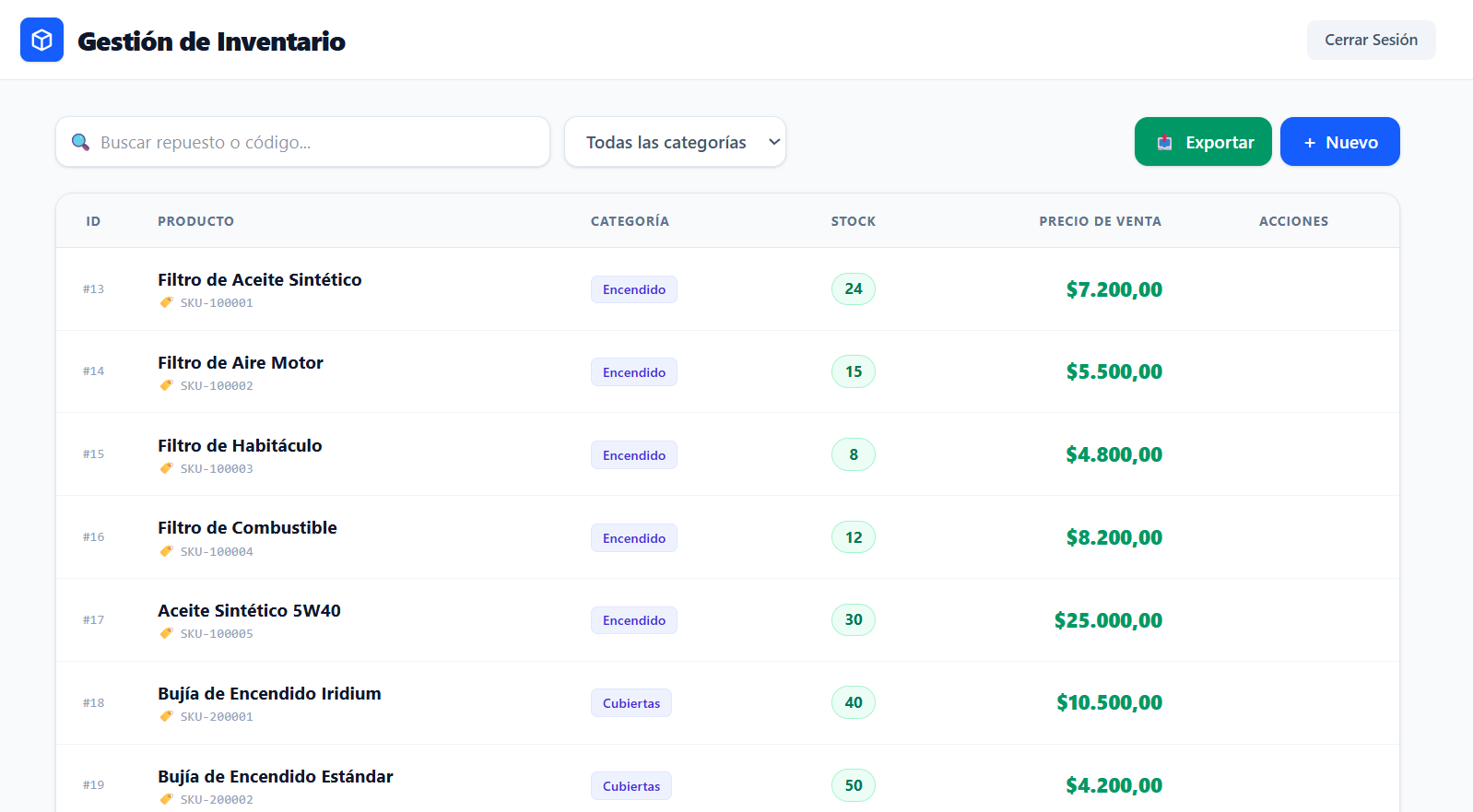 Vista previa del Sistema de Inventario
